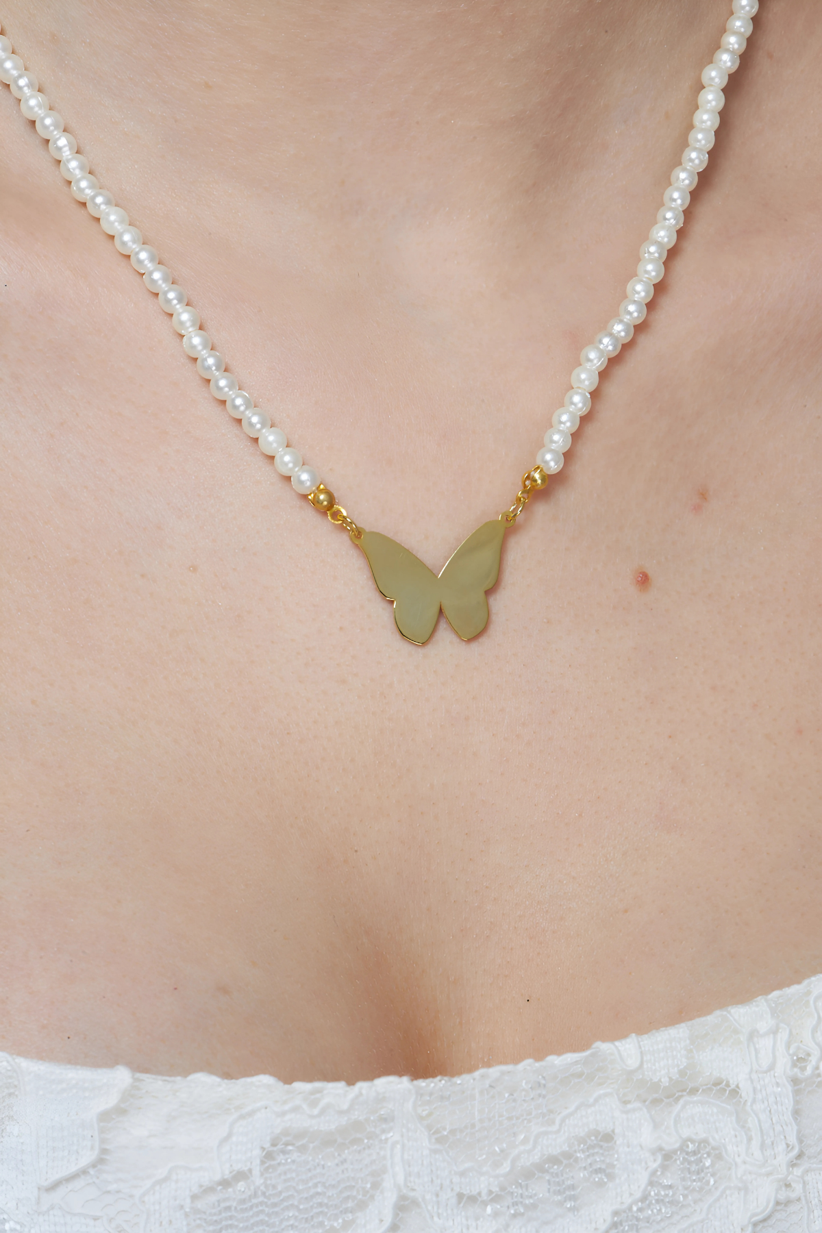 İncili Bahar Kelebeği Kolye - 925 GÜMÜŞ