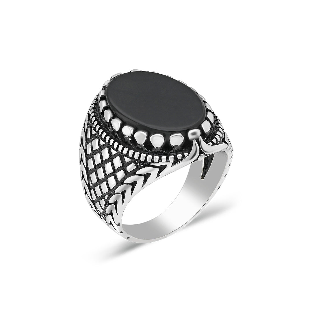 Siyah Onix Taşlı Yüzük - 925 GÜMÜŞ