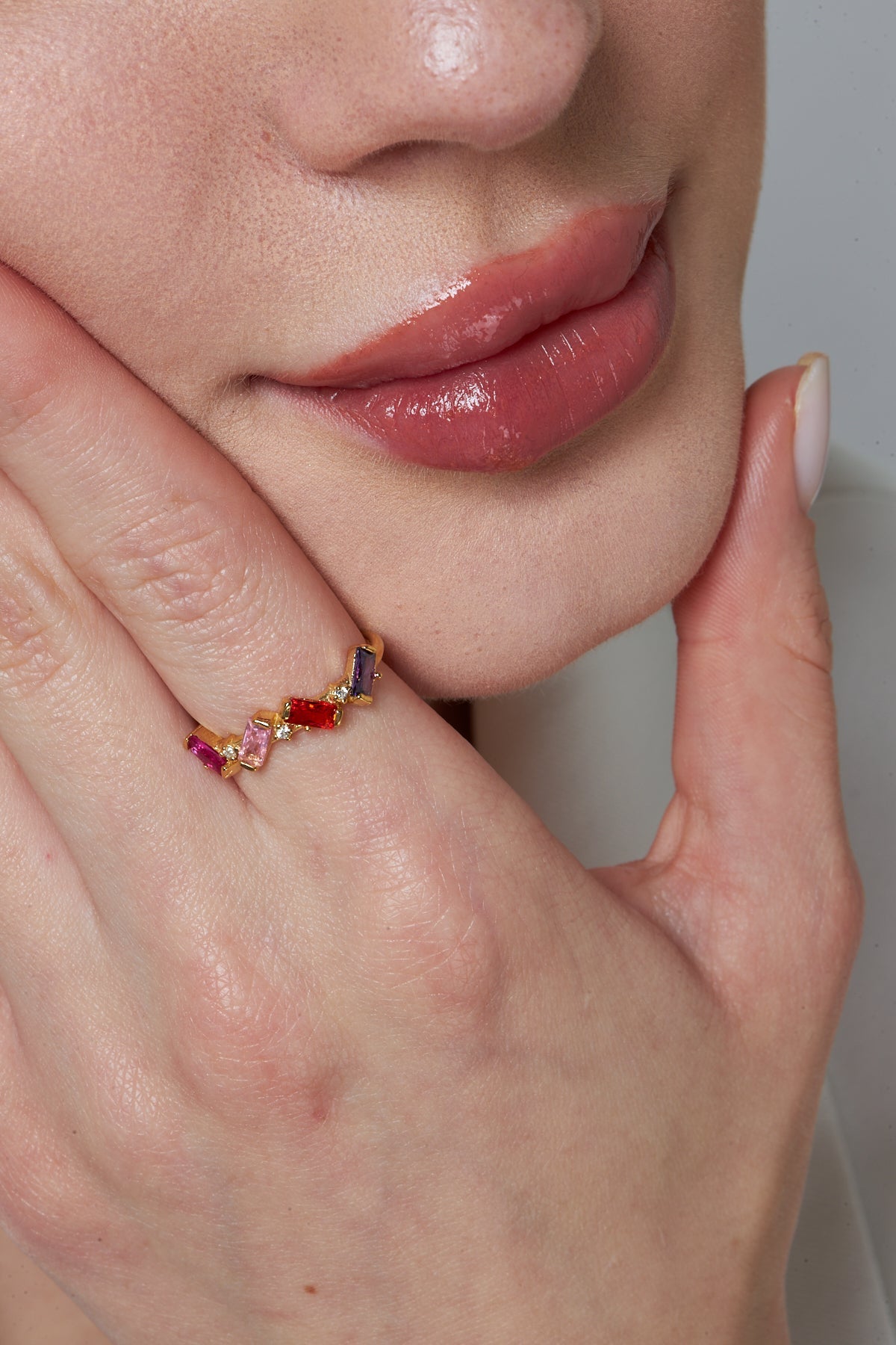 Renkli Taşlı Çoklu Baget Yüzük - 925 GÜMÜŞ