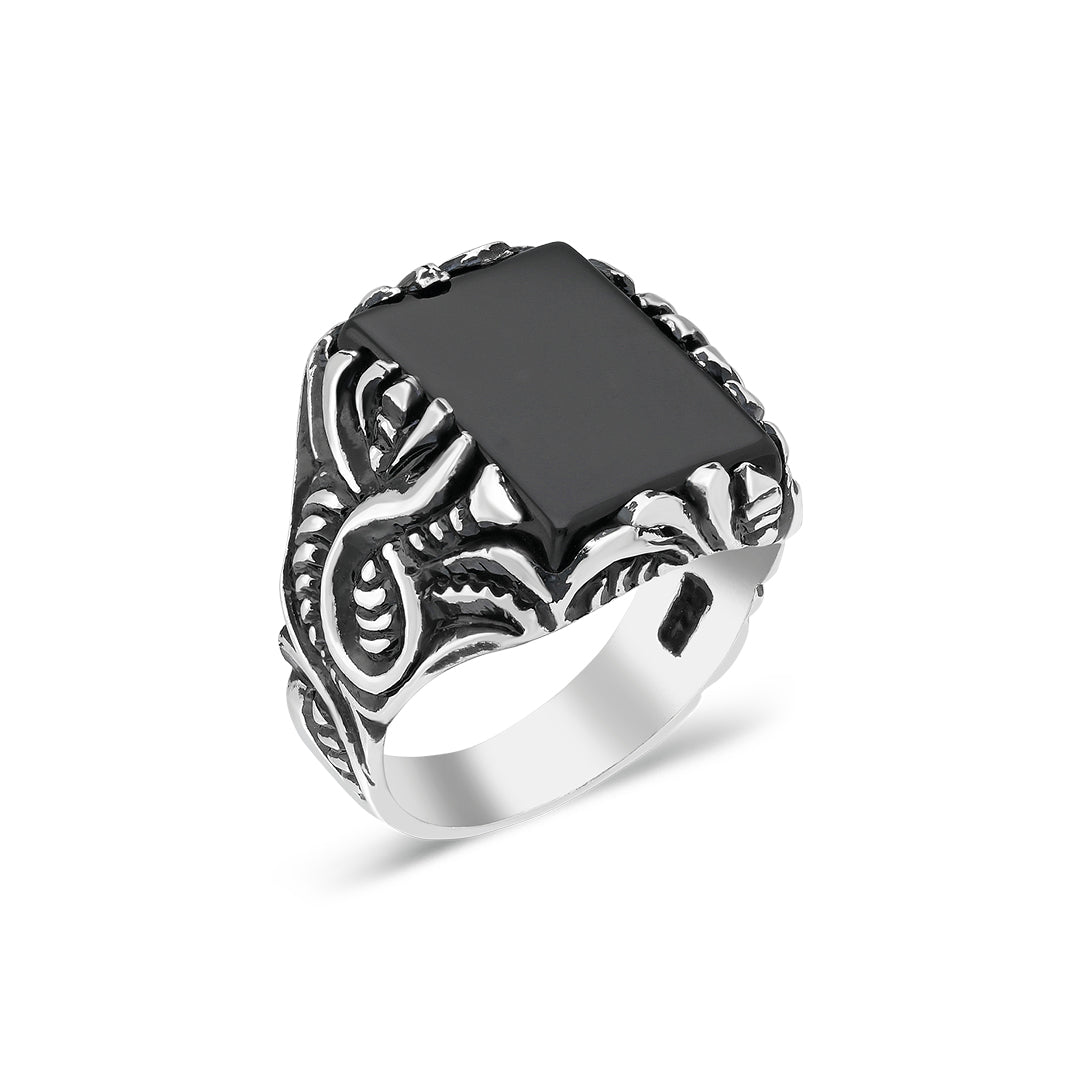 Siyah Dikdörtgen Model Yüzük - 925 GÜMÜŞ