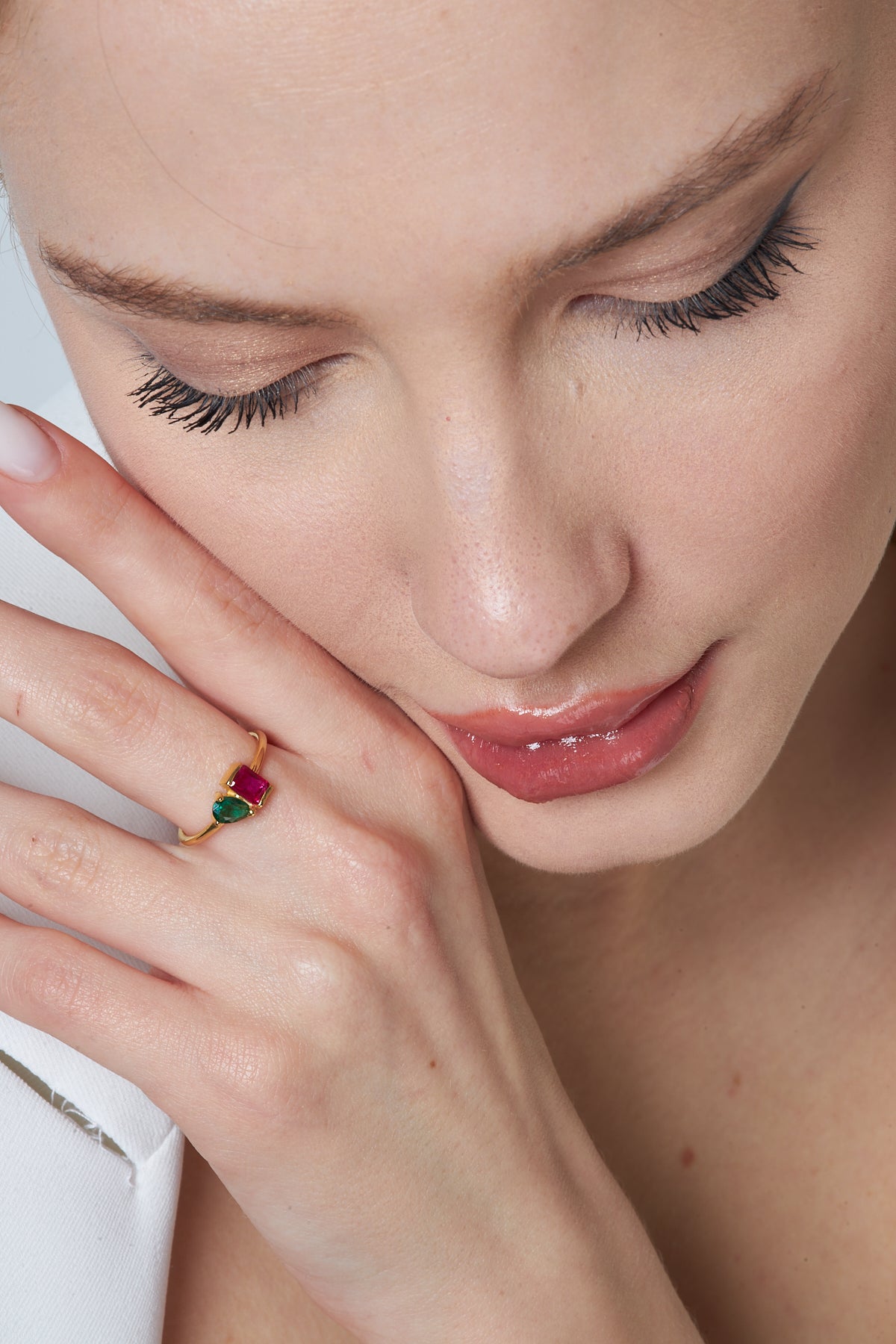 Renkli Taşlı Baget Ve Damla Yüzük - 925 GÜMÜŞ