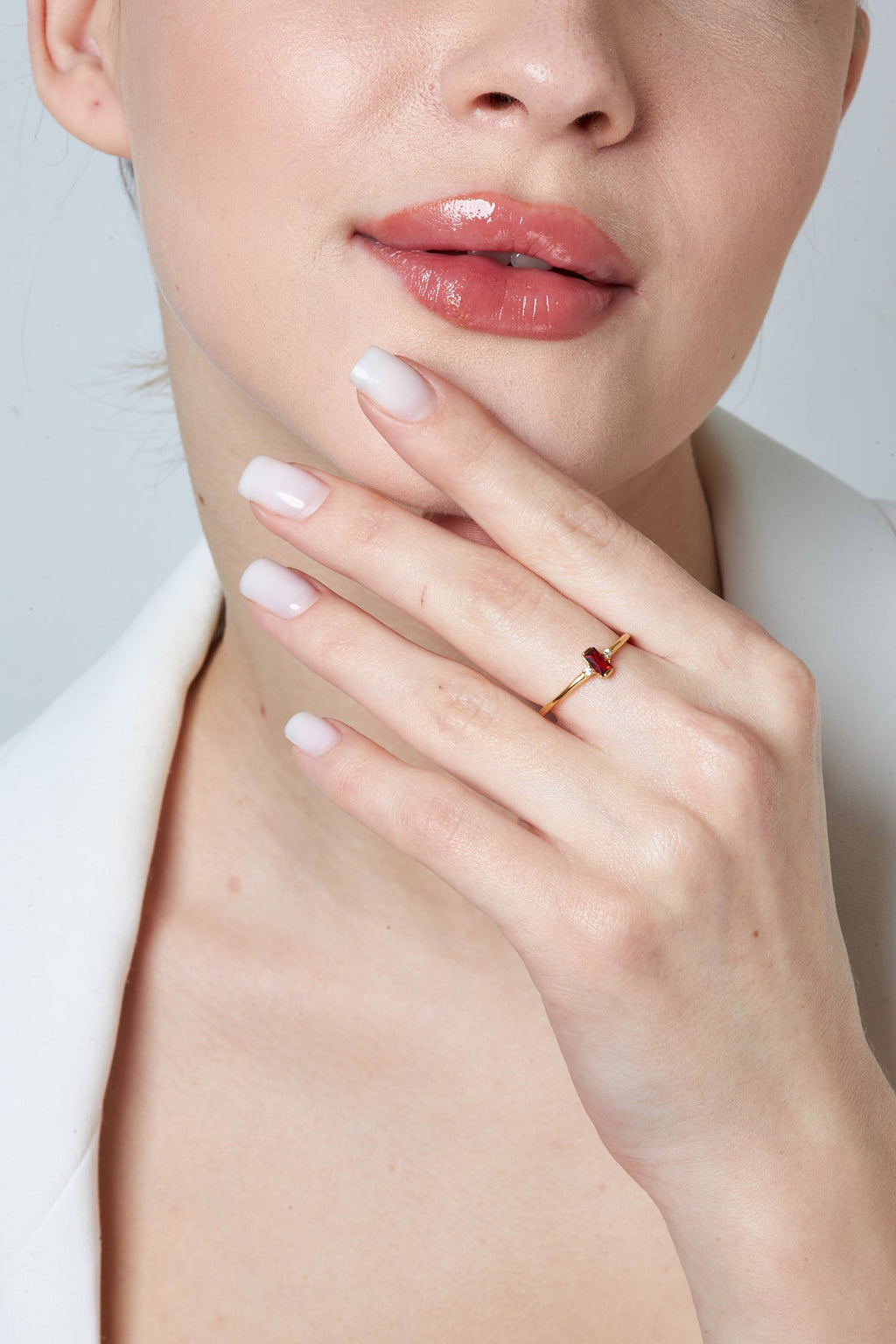 Renkli Tektaşlı Baget Yüzük - 925 GÜMÜŞ