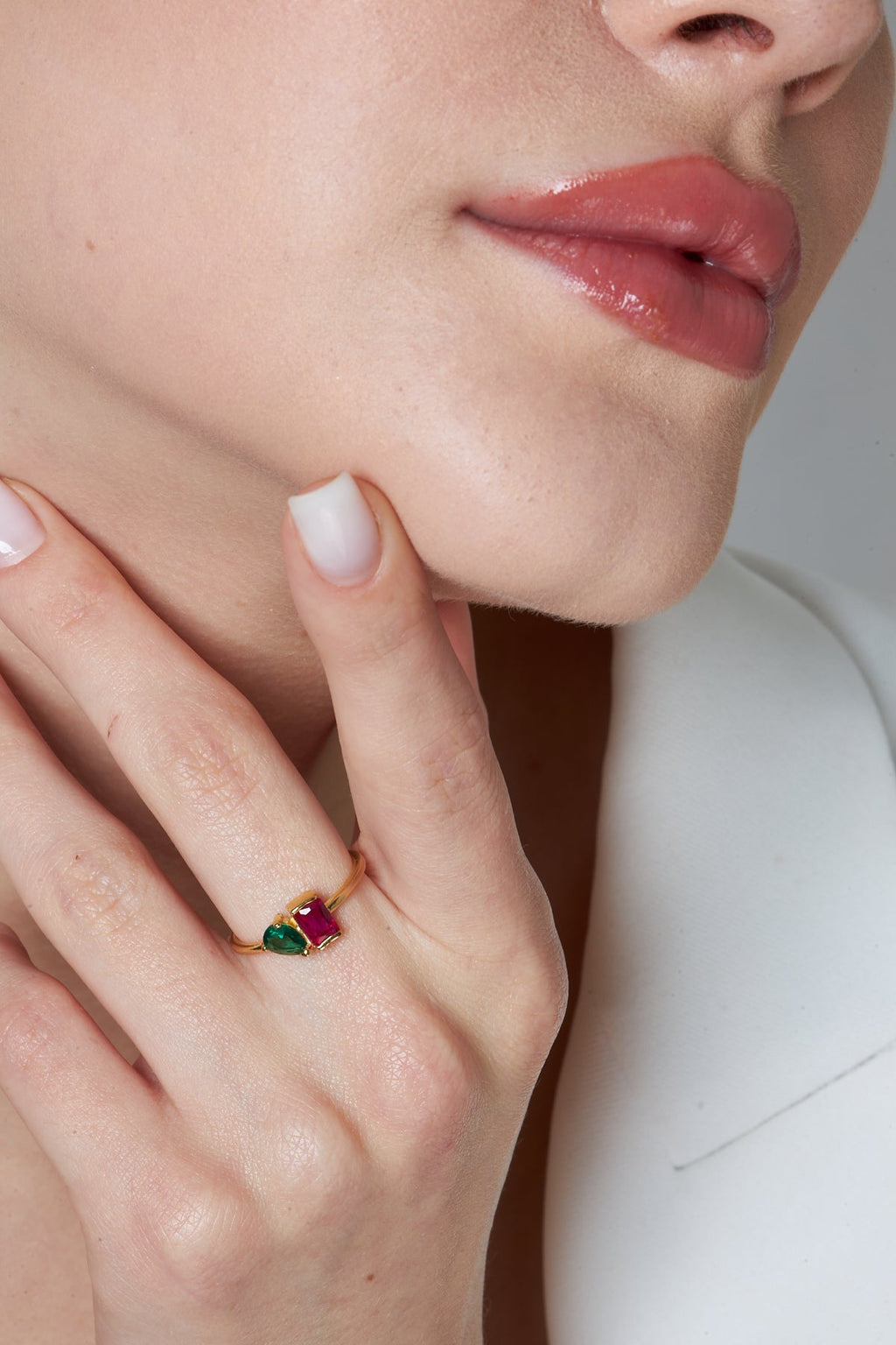 Renkli Taşlı Baget Ve Damla Yüzük - 925 GÜMÜŞ