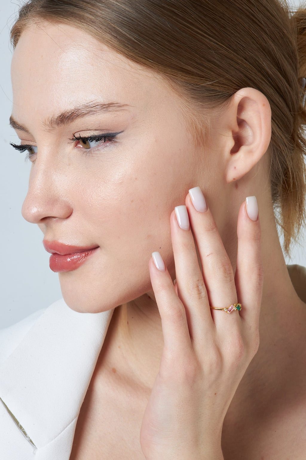 Renkli Taşlı Baget Yüzük - 925 GÜMÜŞ