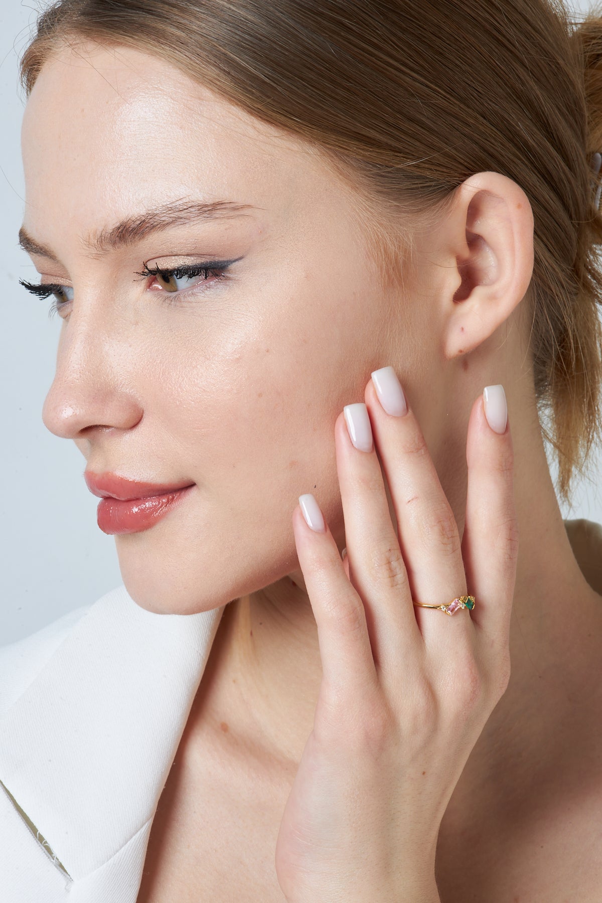 Renkli Taşlı Baget Yüzük - 925 GÜMÜŞ