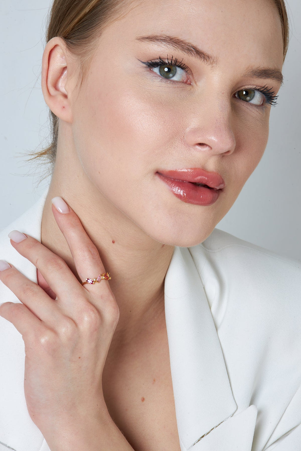 Renkli Taşlı Çoklu Baget Yüzük - 925 GÜMÜŞ