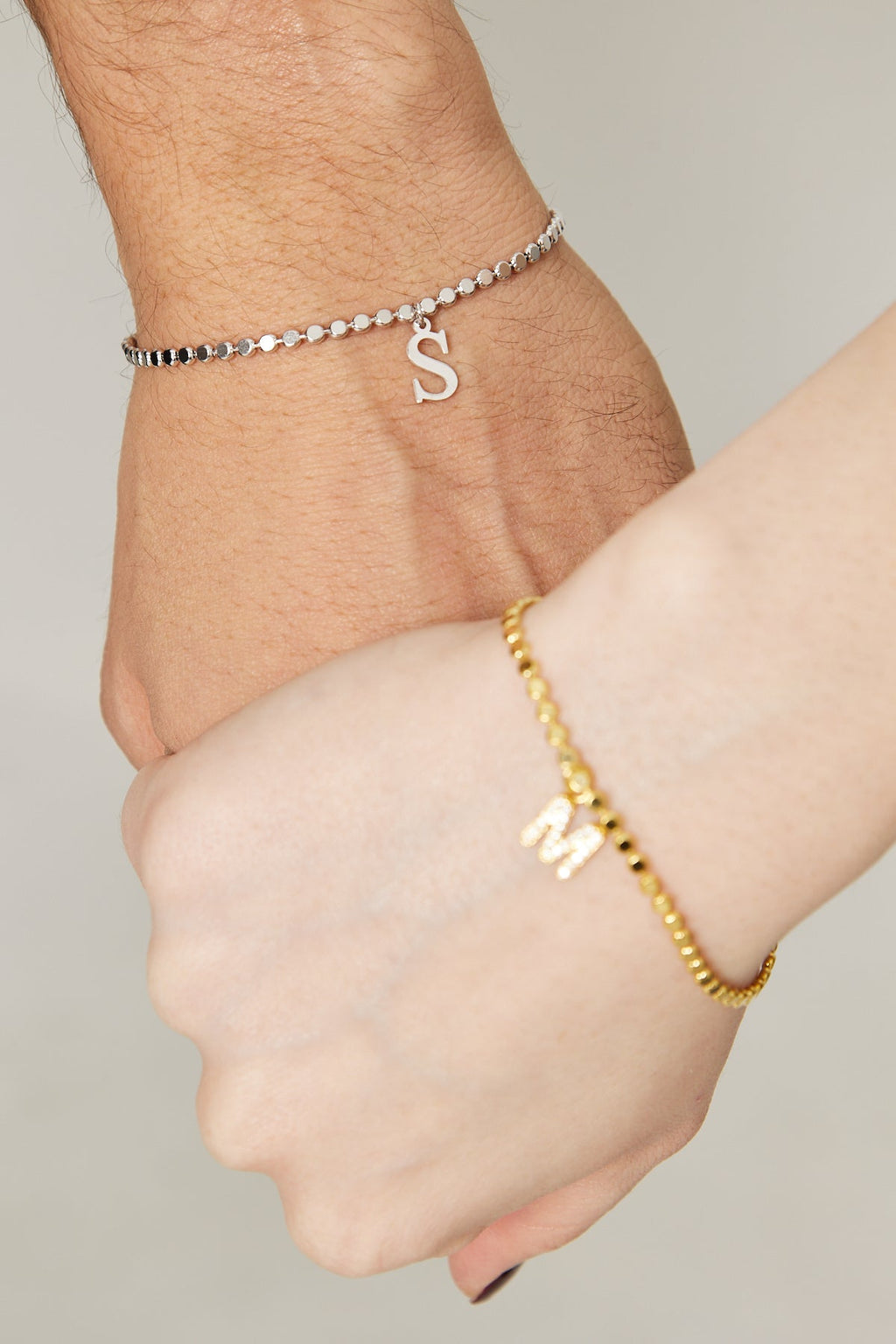 Harfli Top Zincirli Çift Bileklik - 925 GÜMÜŞ