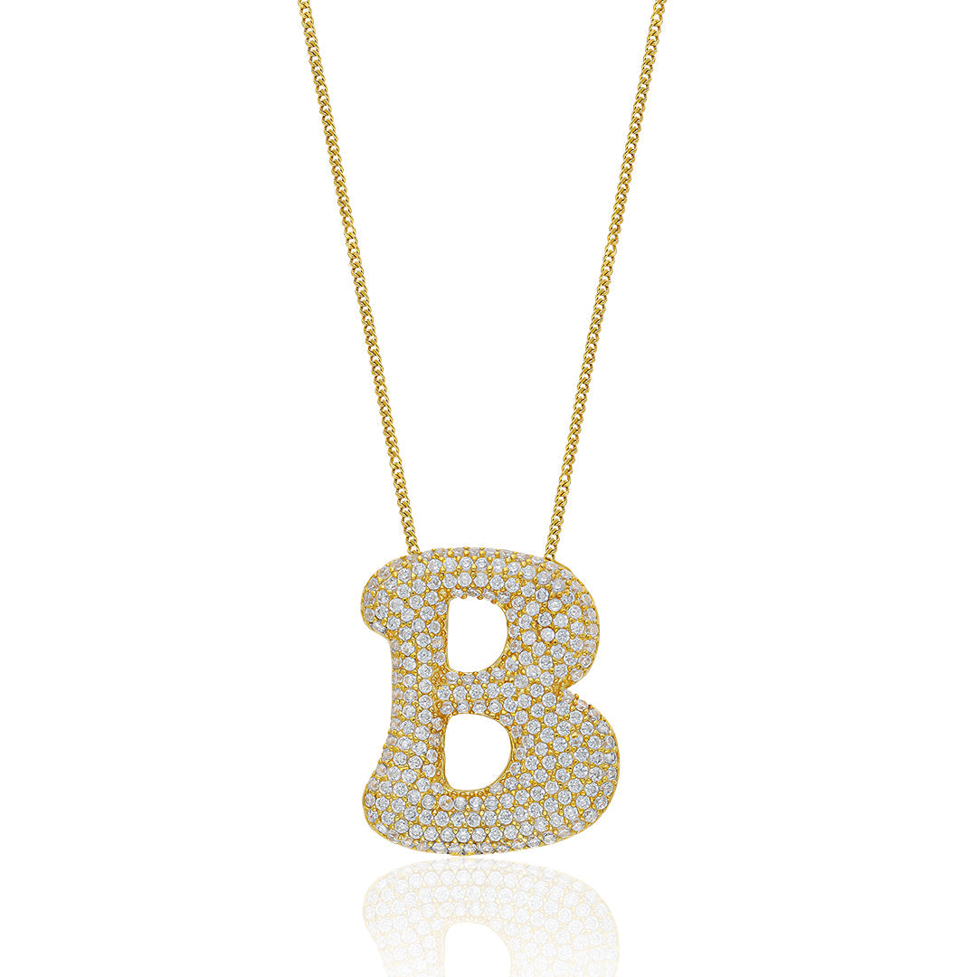 Taşlı Büyük Balon Harf Kolye - 925 GÜMÜŞ