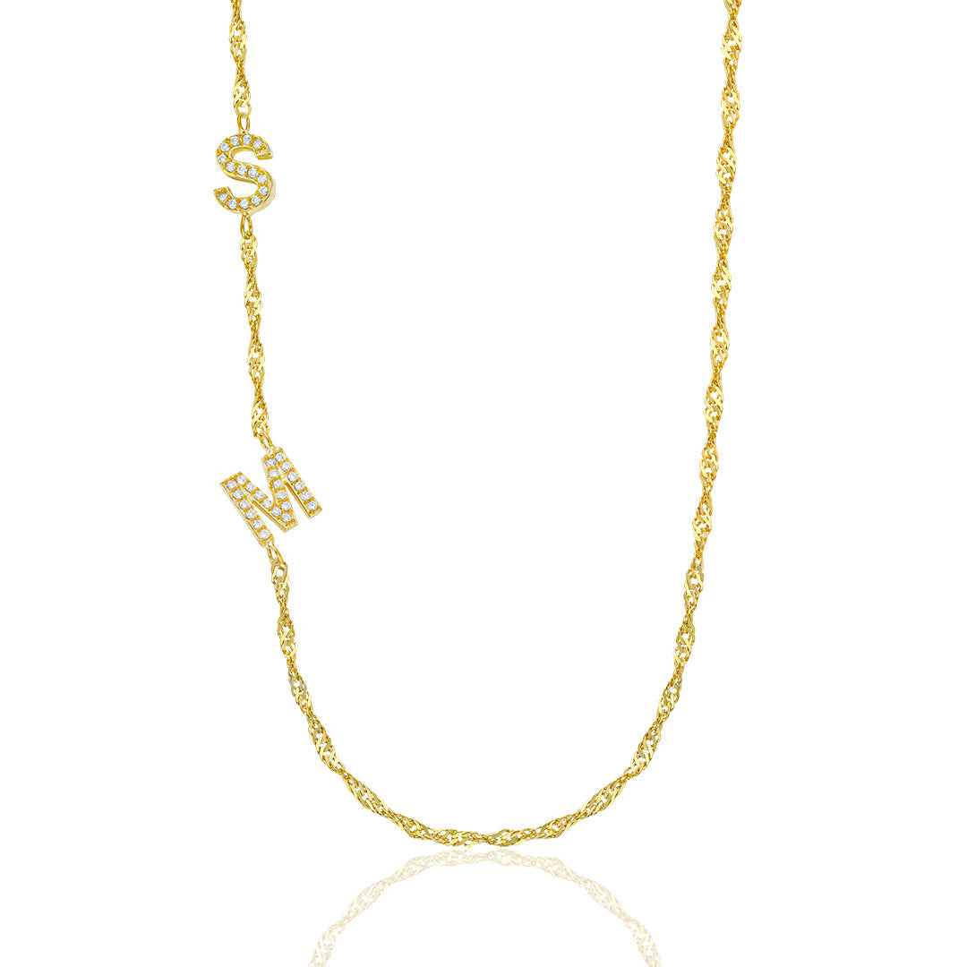 Singapur Zincirli Çift Harfli Köprücük Kolye - 925 GÜMÜŞ