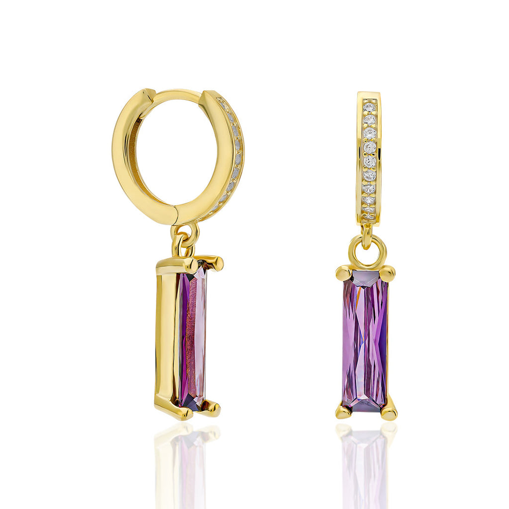 Lila Renkli Taşlı Baget Küpe - 925 GÜMÜŞ