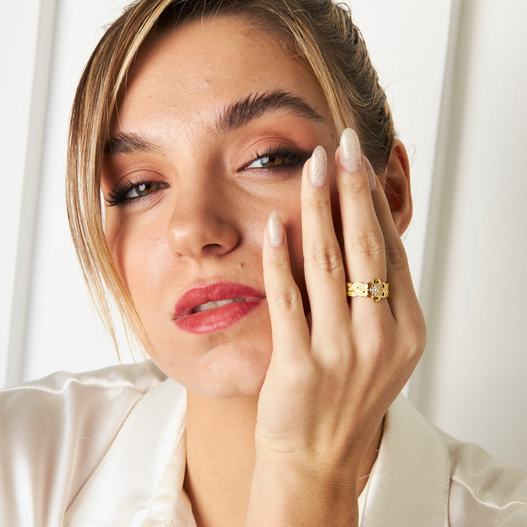 Çiçek Detaylı Örgü Yüzük - 925 GÜMÜŞ