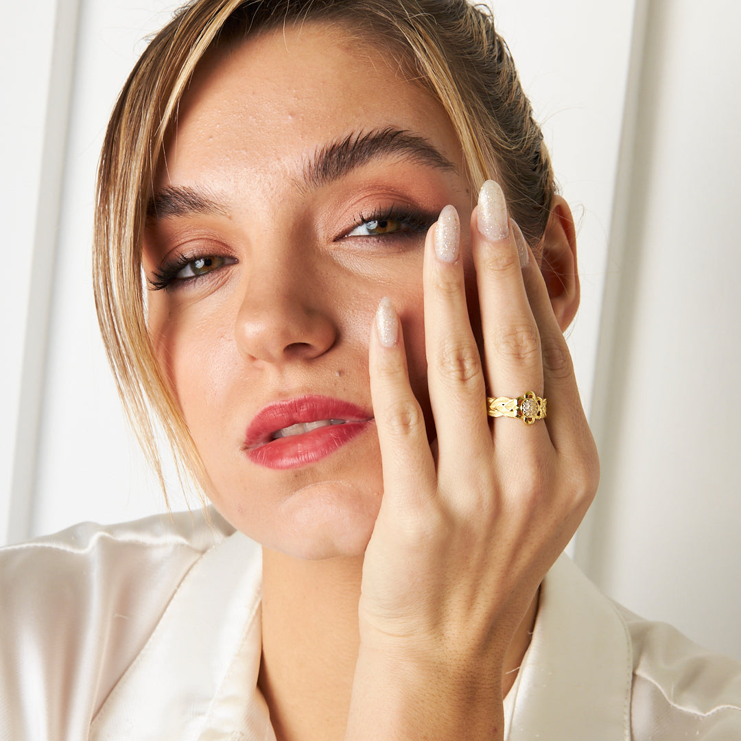 Çiçek Detaylı Örgü Yüzük - 925 GÜMÜŞ