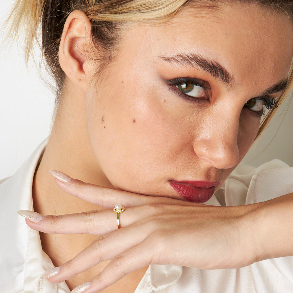 Büyük İnci Taşlı Yüzük - 925 GÜMÜŞ