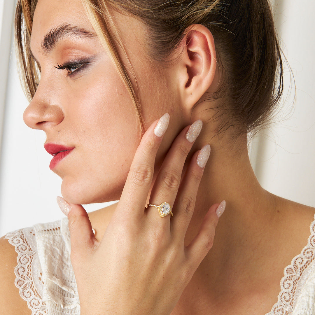 Baget Gözyaşı Taşlı Yüzük - 925 GÜMÜŞ