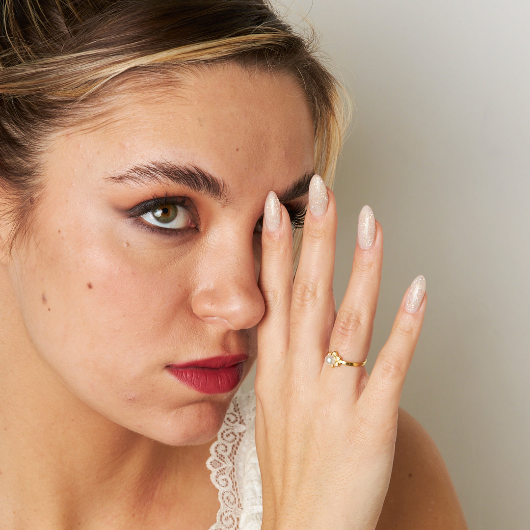 İncili Çiçek Yüzük - 925 GÜMÜŞ