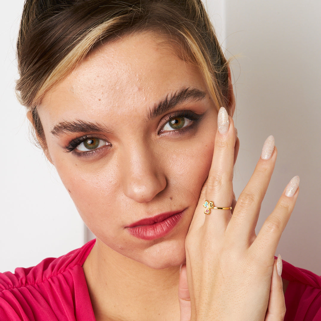 Üç Yapraklı Yonca Taşlı Yüzük - 925 GÜMÜŞ