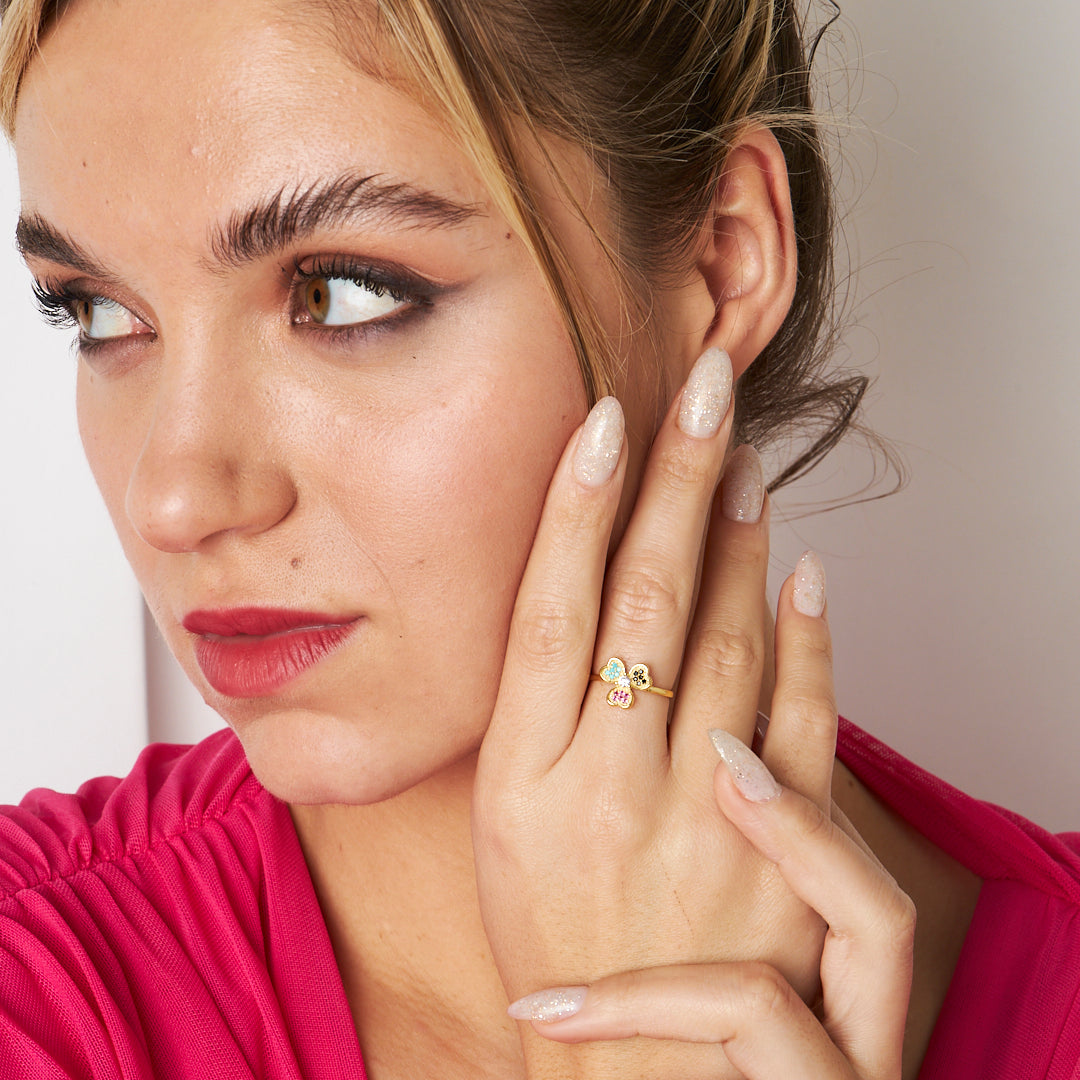 Üç Yapraklı Yonca Taşlı Yüzük - 925 GÜMÜŞ