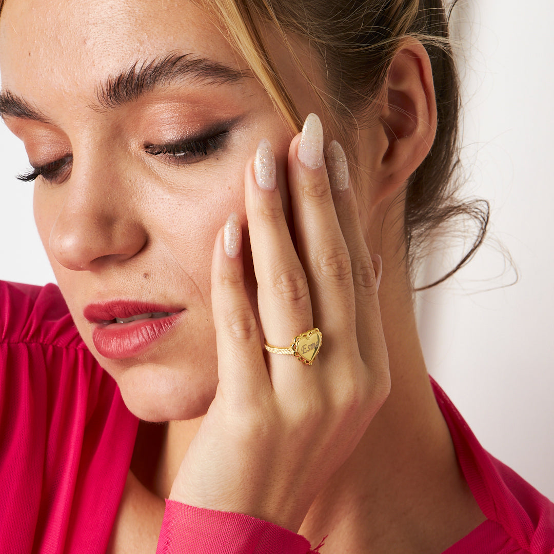 İsim Yazılı, Kalpli Taşsız Yüzük - 925 GÜMÜŞ