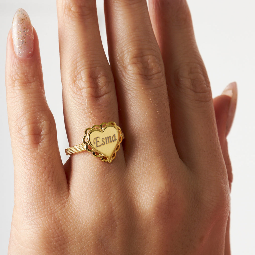 İsim Yazılı, Kalpli Taşsız Yüzük - 925 GÜMÜŞ