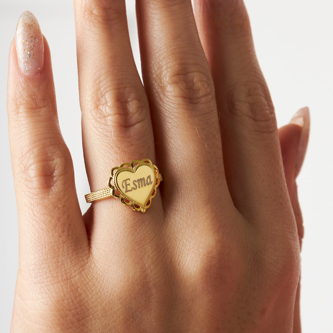 İsim Yazılı, Kalpli Taşsız Yüzük - 925 GÜMÜŞ