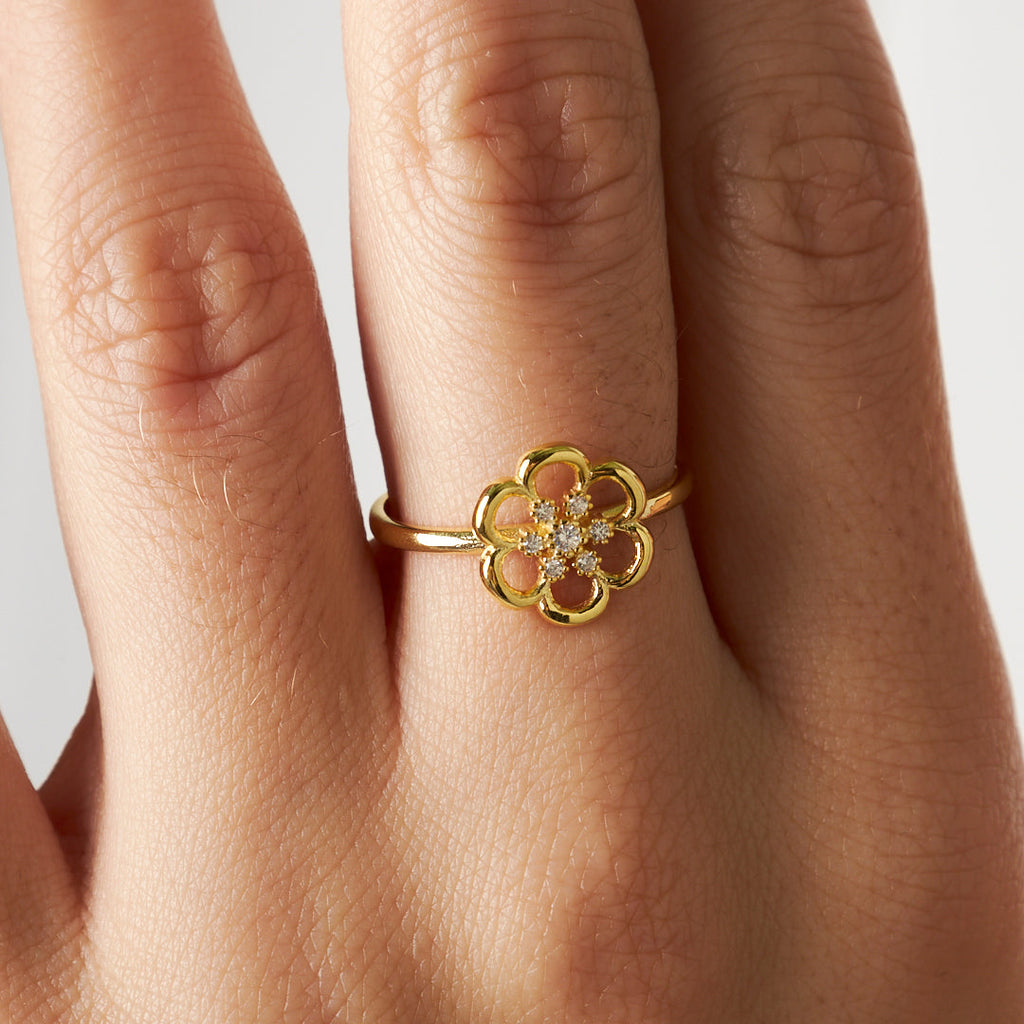 Taşlı Çiçekli Yüzük - 925 GÜMÜŞ