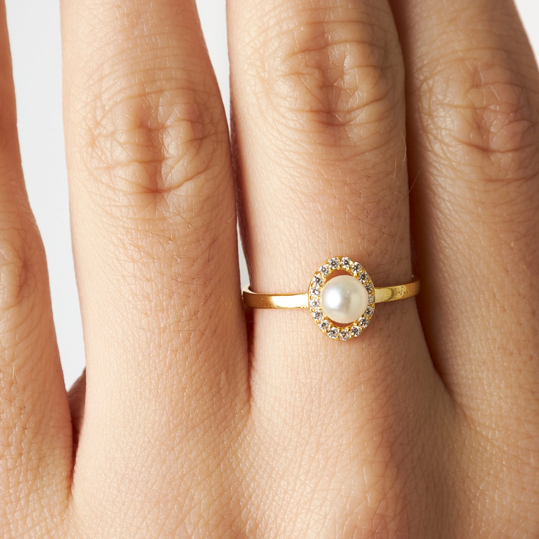 Büyük İnci Taşlı Yüzük - 925 GÜMÜŞ