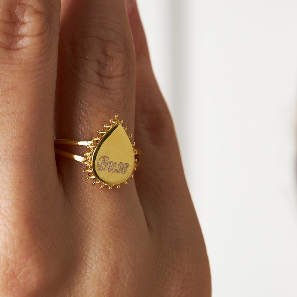 İsim Yazılı Taşsız Gözyaşı Yüzük - 925 GÜMÜŞ