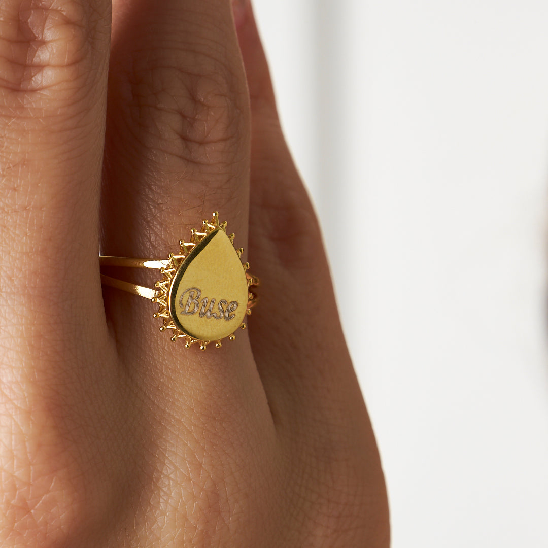 İsim Yazılı Taşsız Gözyaşı Yüzük - 925 GÜMÜŞ