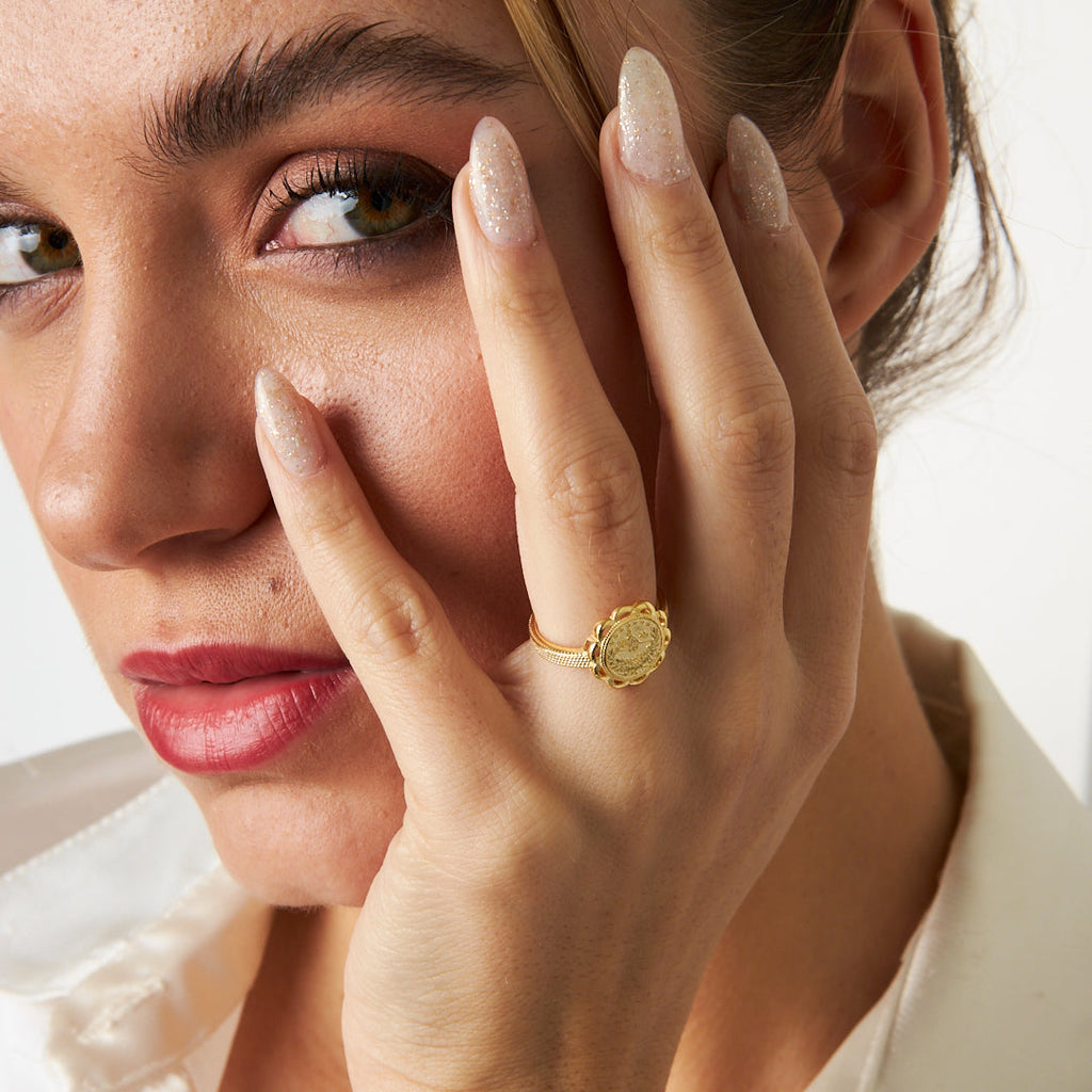 Monogram Çiçek Modeli Yüzük - 925 GÜMÜŞ