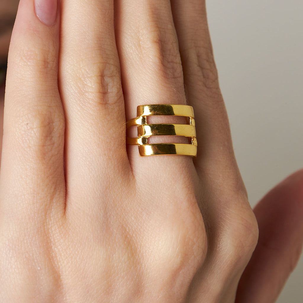 Üç Sıralı Nervürlü Halka - 925 GÜMÜŞ