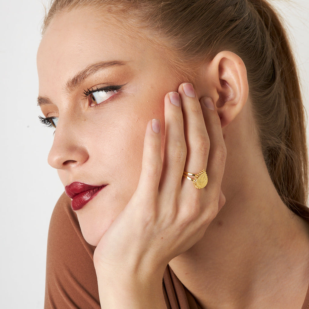 Klasik Gözyaşı Tuğra Yüzük - 925 GÜMÜŞ