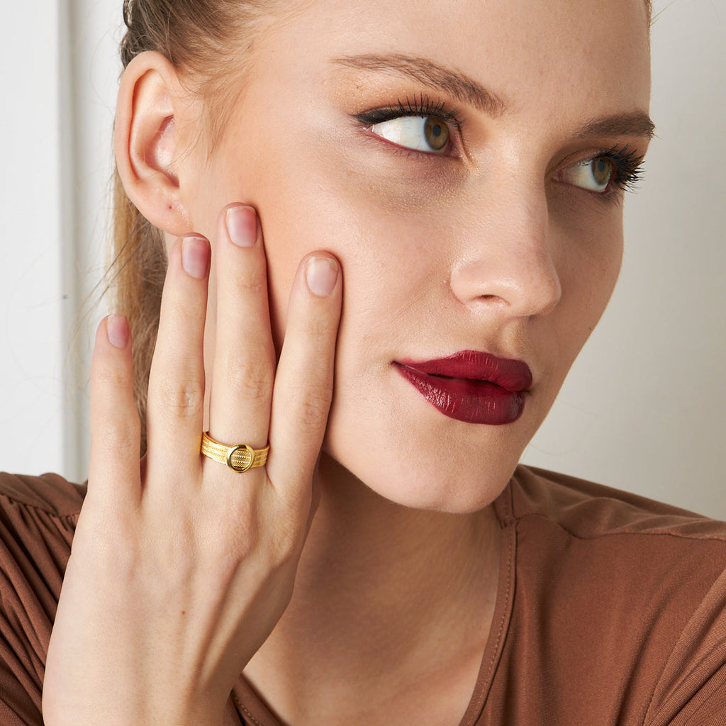 Oval Taşlı Örgü Yüzük - 925 GÜMÜŞ