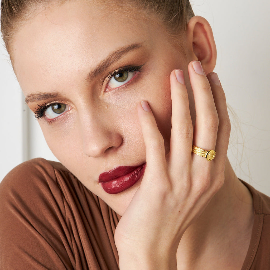 Oval Taşlı Örgü Yüzük - 925 GÜMÜŞ