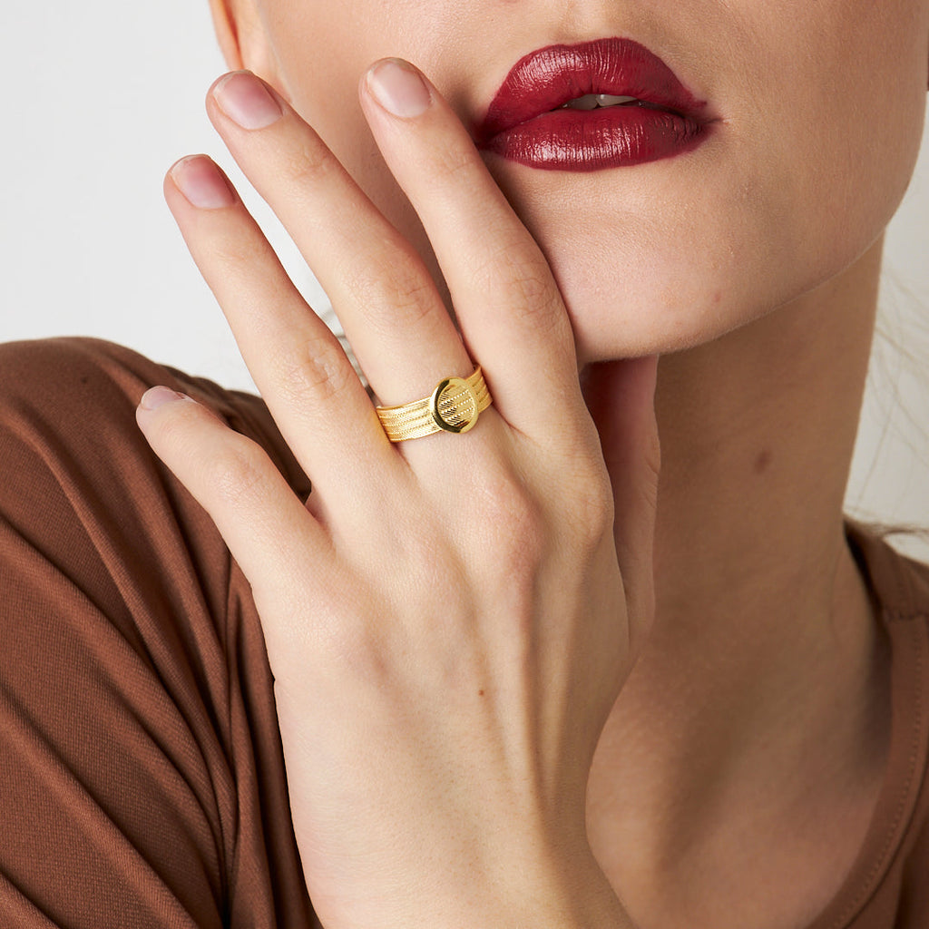 Detaylı Dört Sıralı Yuvarlak Hasır Yüzük - 925 GÜMÜŞ