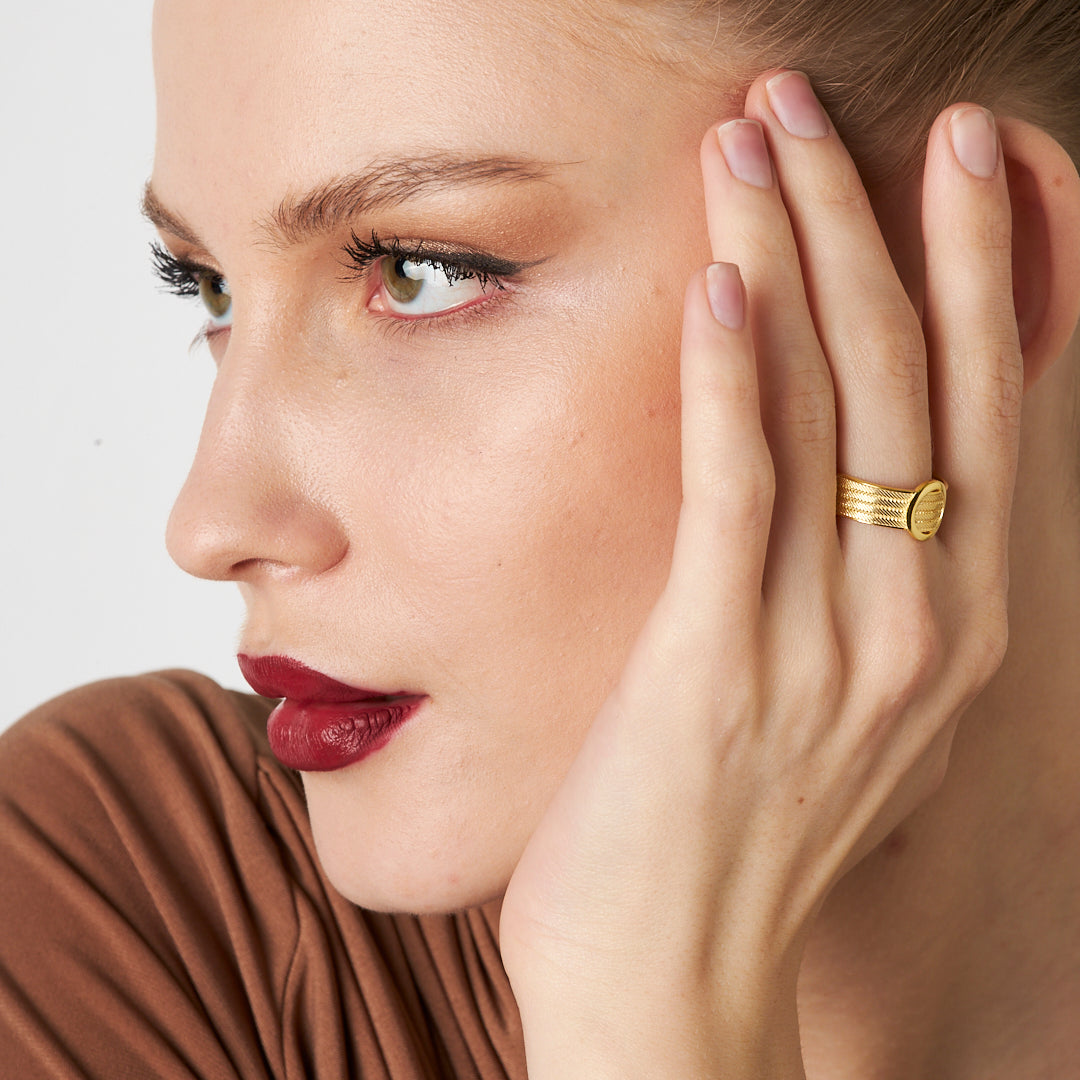 Detaylı Dört Sıralı Yuvarlak Hasır Yüzük - 925 GÜMÜŞ