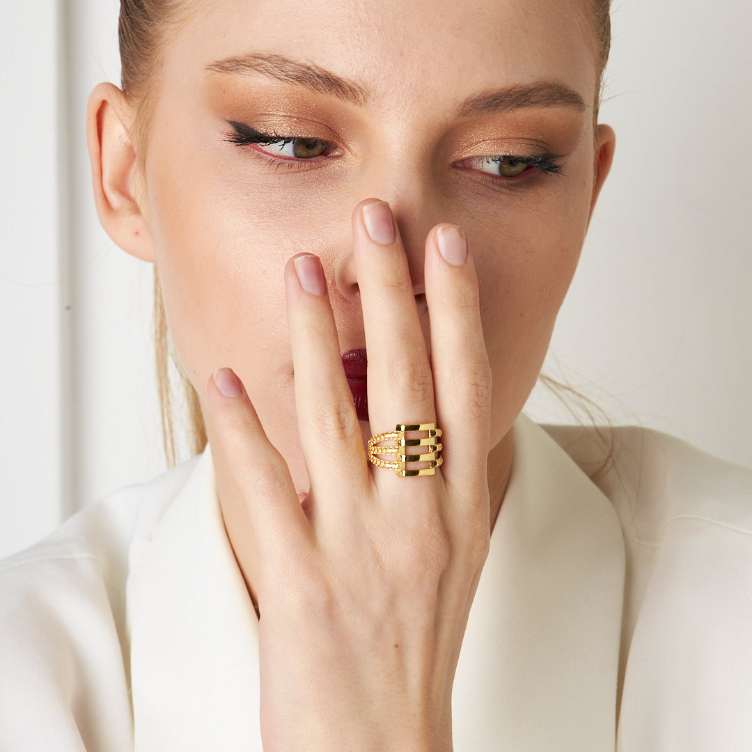 Kenarları Desenli Kaburga Halkası - 925 GÜMÜŞ