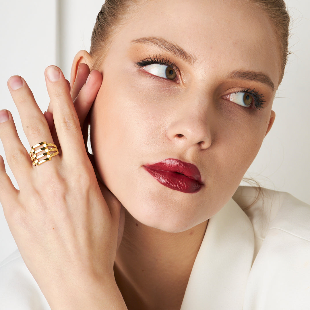 Kenarları Desenli Kaburga Halkası - 925 GÜMÜŞ