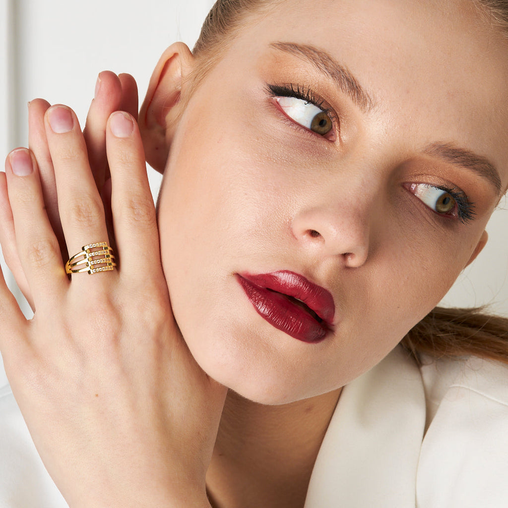 Taşlı Kaburga Yüzük - 925 GÜMÜŞ