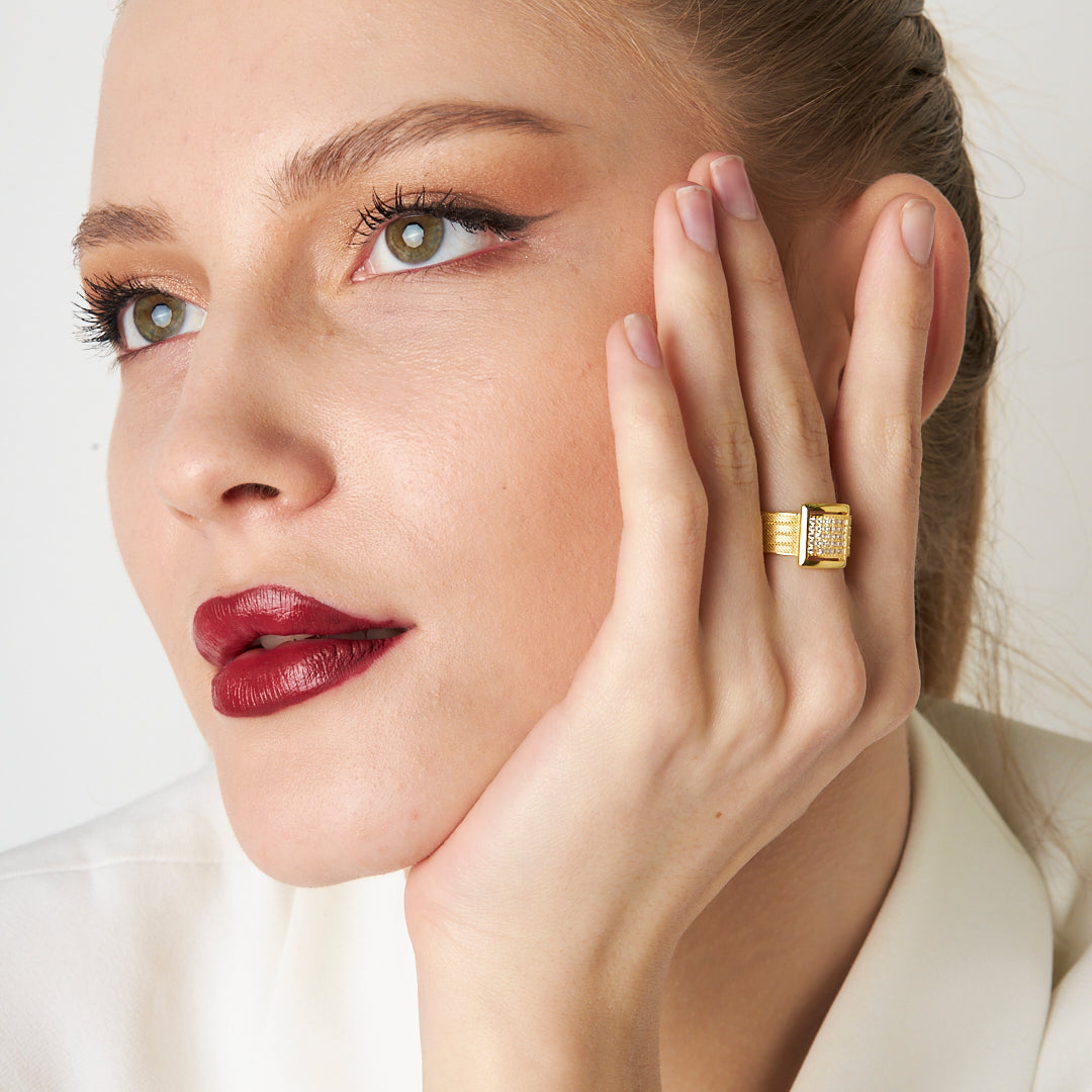 Dört Sıra Taşlı Hasır Yüzük - 925 GÜMÜŞ