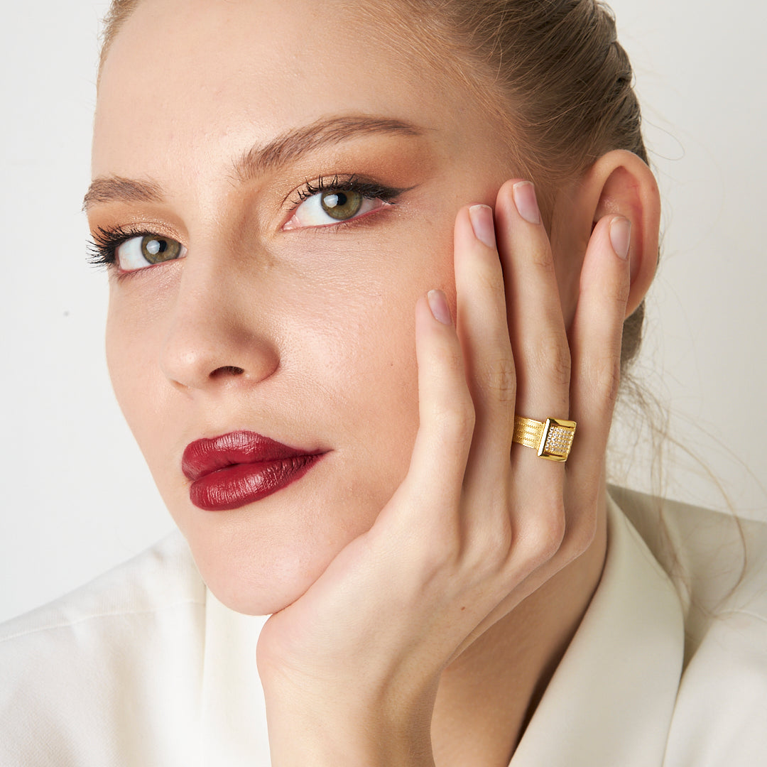 Dört Sıra Taşlı Hasır Yüzük - 925 GÜMÜŞ