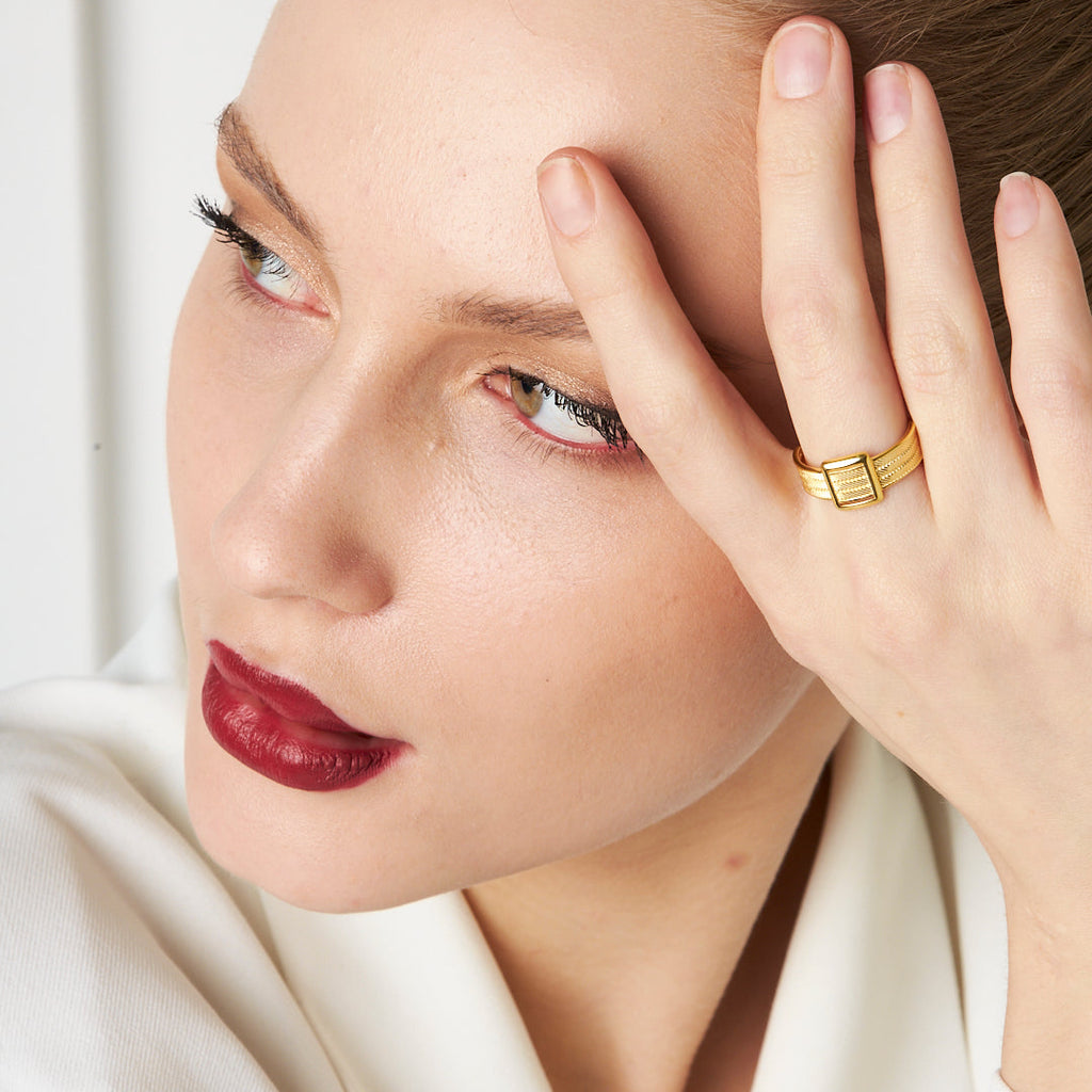 Üç Sıra Taşsız Basit Hasır Yüzük - 925 GÜMÜŞ