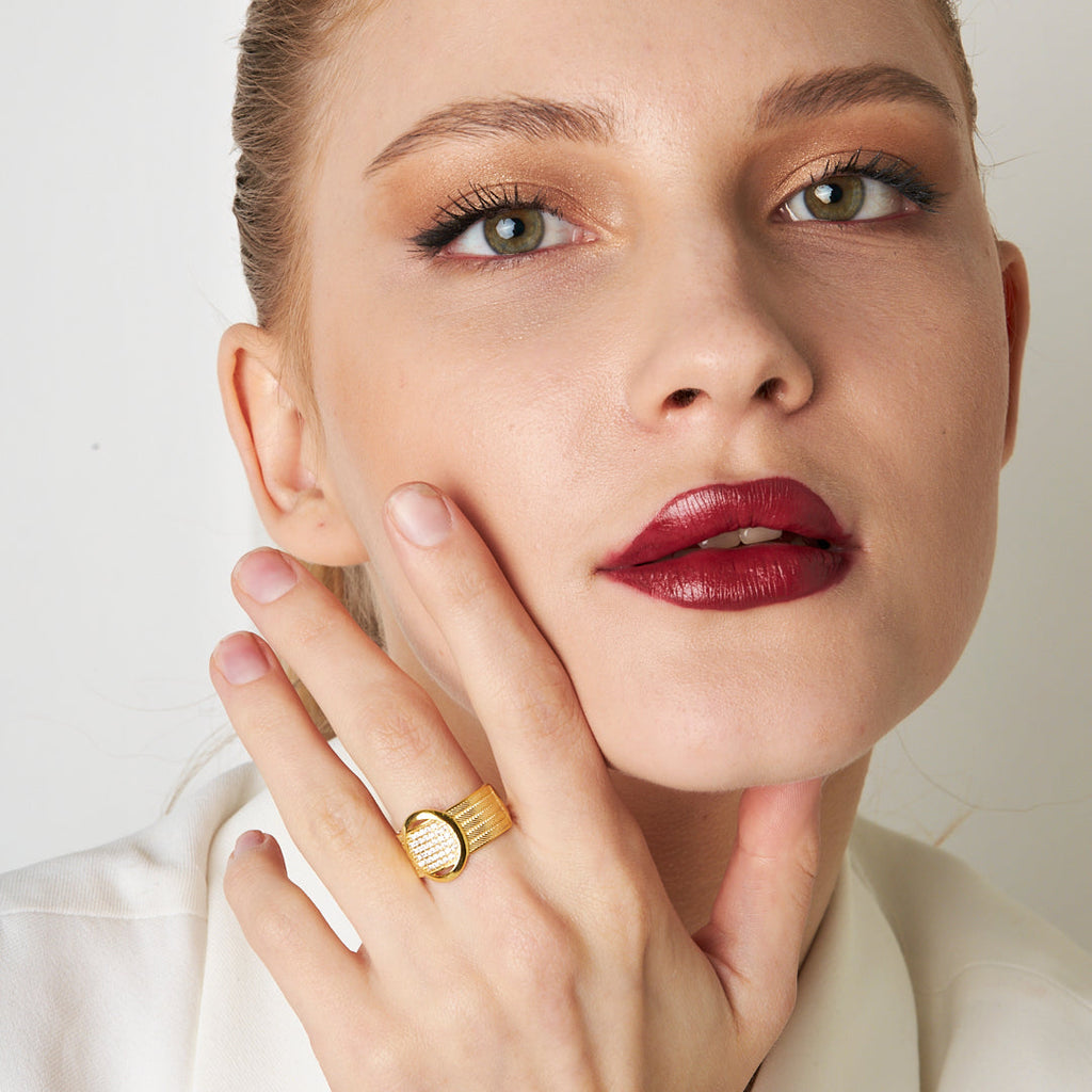 Beş Sıra Taşlı Örgü Yüzük - 925 GÜMÜŞ