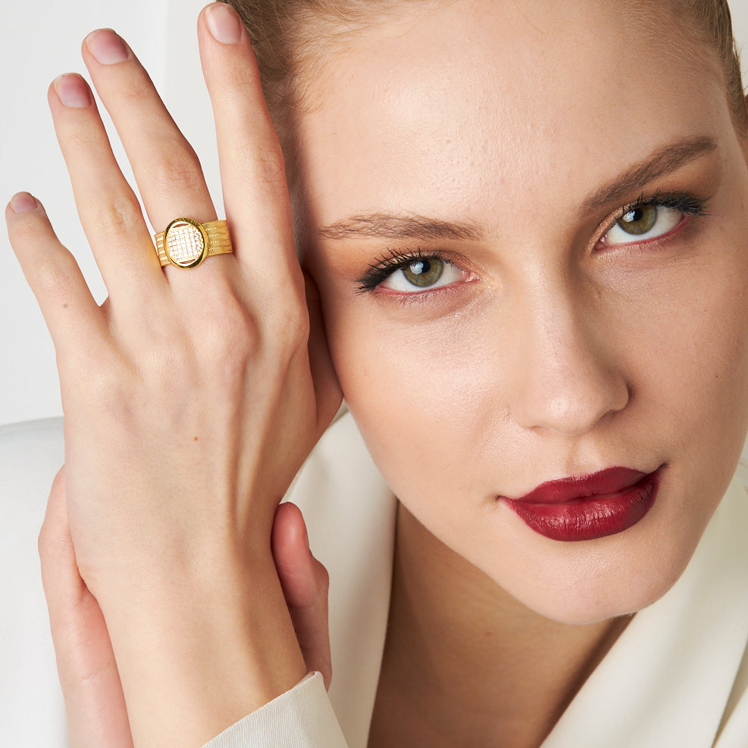 Beş Sıra Taşlı Örgü Yüzük - 925 GÜMÜŞ