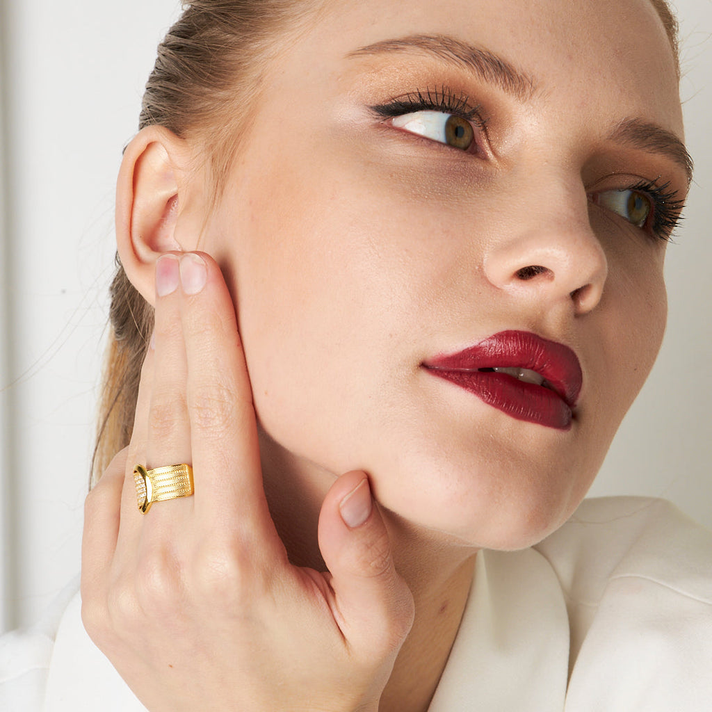 Beş Sıra Taşlı Örgü Yüzük - 925 GÜMÜŞ