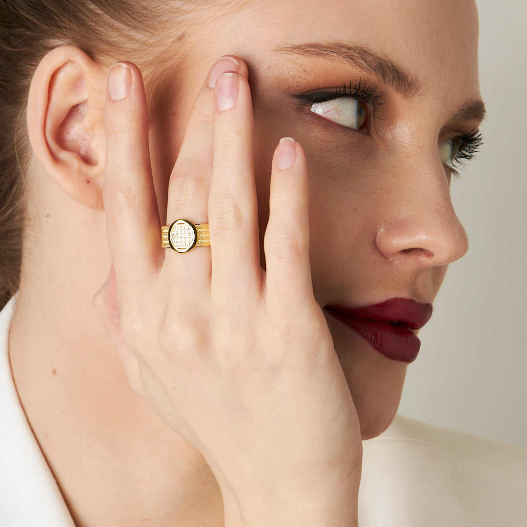 Dört Sıra Oval Taşlı Hasır Yüzük - 925 GÜMÜŞ