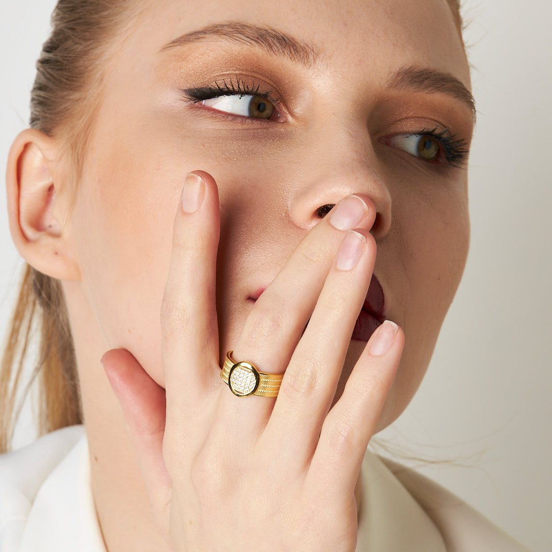 Dört Sıra Oval Taşlı Hasır Yüzük - 925 GÜMÜŞ