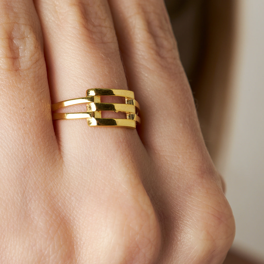 Üçlü Pürüzsüz Kaburga Yüzük - 925 GÜMÜŞ