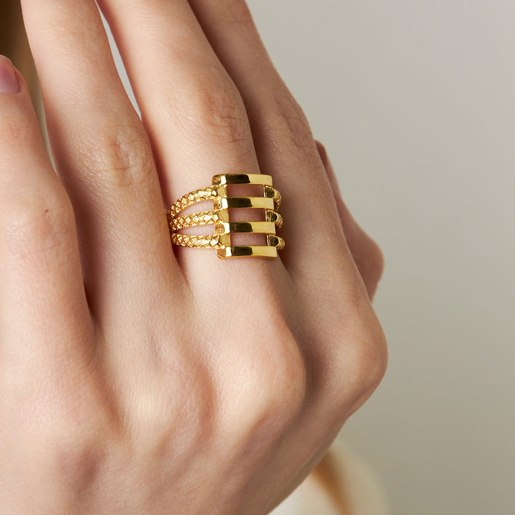 Kenarları Desenli Kaburga Halkası - 925 GÜMÜŞ