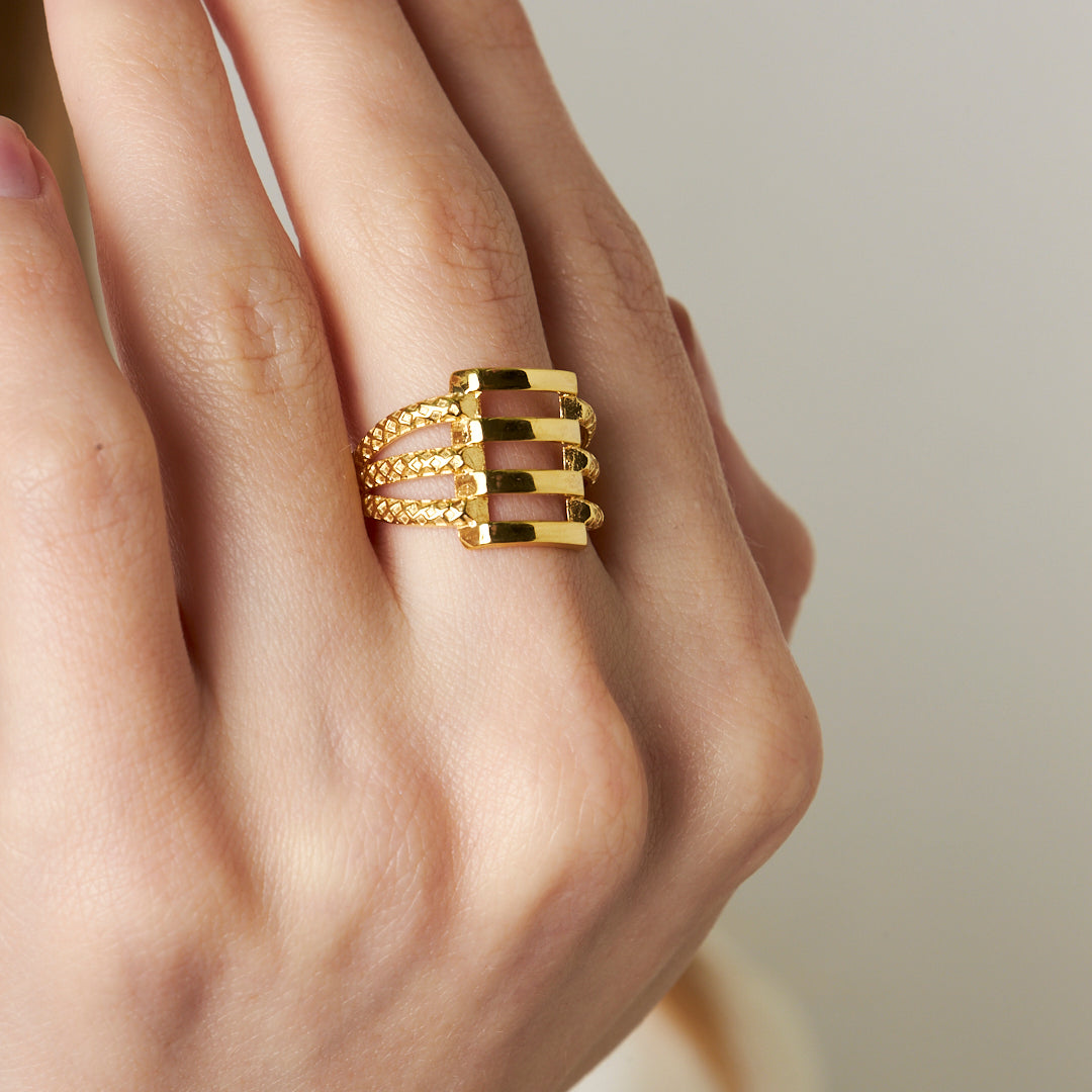 Kenarları Desenli Kaburga Halkası - 925 GÜMÜŞ