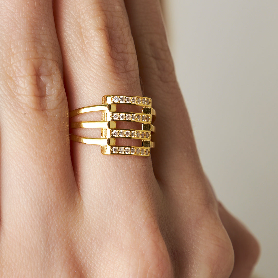 Taşlı Kaburga Yüzük - 925 GÜMÜŞ